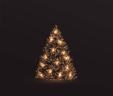 Sparkling magical Christmas tree lights. A greeting card wishing you a Merry Christmas and a Happy New Year. A vector stock illustration