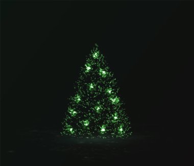 Stock illustration featuring a neon Christmas tree with a star, serving as a festive icon decoration in a colorful set