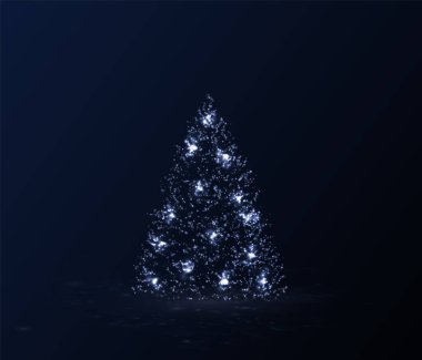 Stock illustration of a magical Christmas tree created with blue lights against a dark background