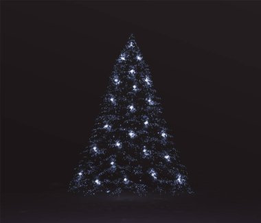 Stock illustration of a magical Christmas tree created with blue lights against a dark background