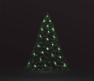 Stock illustration featuring a neon Christmas tree with a star, serving as a festive icon decoration in a colorful set