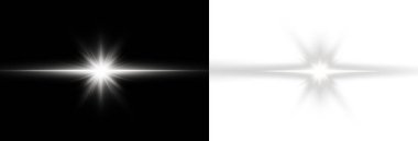 Şeffaf bir arkaplanda beyaz güneş ışığı ya da mercek parıltısı etkisi. Stok illüstrasyonu.