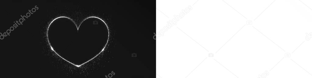 Glowing silver heart, minimalist neon heart featuring luminous outline and subtle reflective chrome