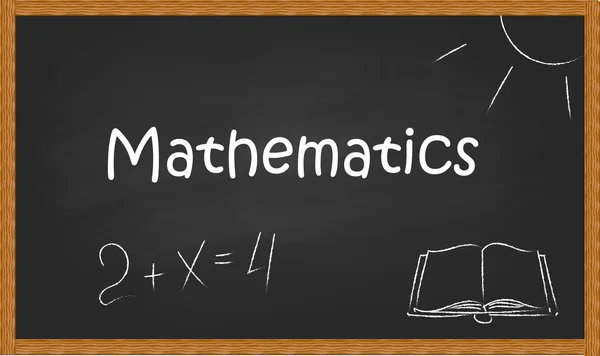 Het woord "wiskunde" op zwart blackboard krijt tekeningen vergezeld. — Stockvector