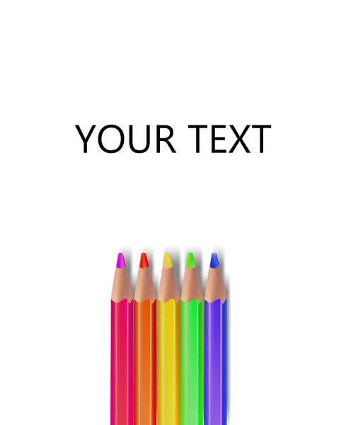 Пять цветных карандашей на белом фоне с пробелами для текста . — стоковый вектор
