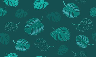 Vektör Kusursuz Tropikal Neon, Floresan Canavarı Yapraklar Kalıbı. Yaprakların yeşil renkli el çizimi orman hatları, ambalaj, ambalaj kağıdı, yüzey tasarımı, kumaş, tebrik kartları için kullanışlı.