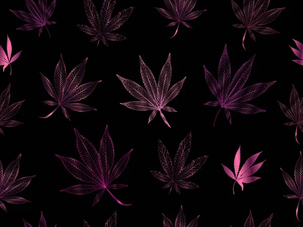 Vector Seamless Rose Gold Neon Femenine Marihuana Cannabis Weed Pattern — Stockvektor