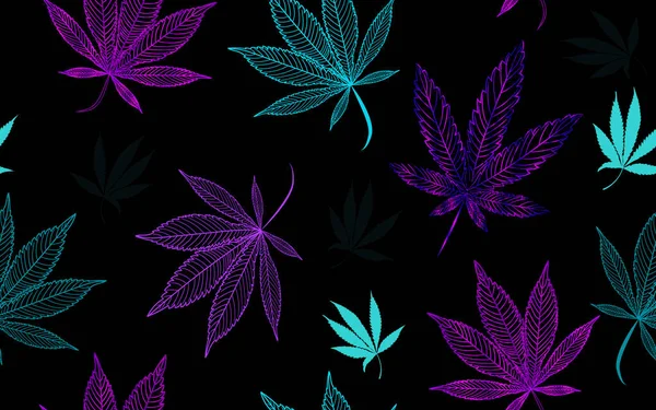 Vector Seamless Fluorescent Neon Modern Medical Cannabis Marijuana Pattern Колір — стоковий вектор
