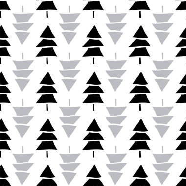 Ağaçlı pürüzsüz siyah, beyaz ve gri vektör deseni