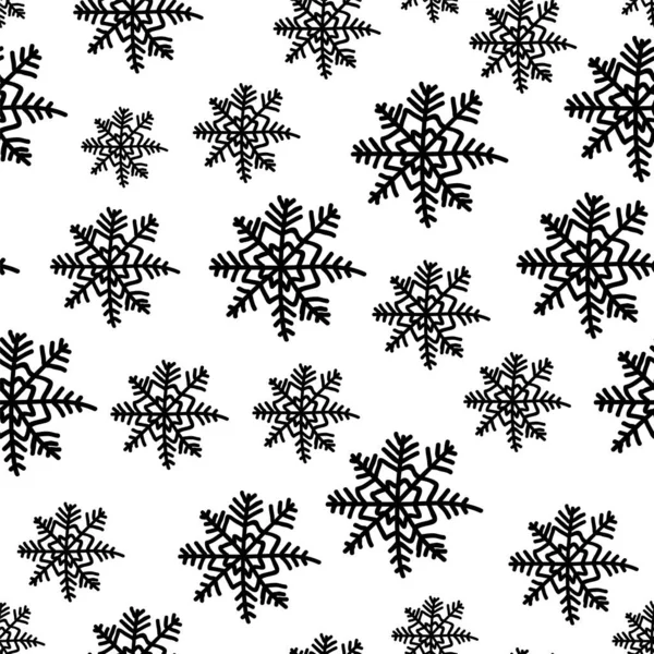 Векторный бесшовный узор, минималистская черная снежинка на белом фоне, простой узор, различные размеры, белый фон. — стоковый вектор