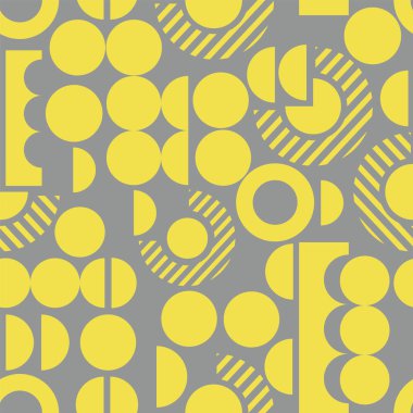 Vektör yağ geometrisi patent, renkler 2021 Nihai gri ve aydınlatıcı sarı, daireler, yarım daireler. Noktalar, çizgiler.