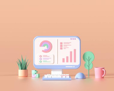 3D SEO optimizasyonu, web analizleri ve seo pazarlama kavramı. 3d resimleme