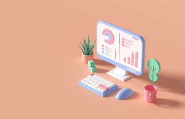 3D SEO optimizasyonu, web analizleri ve seo pazarlama kavramı. 3d resimleme