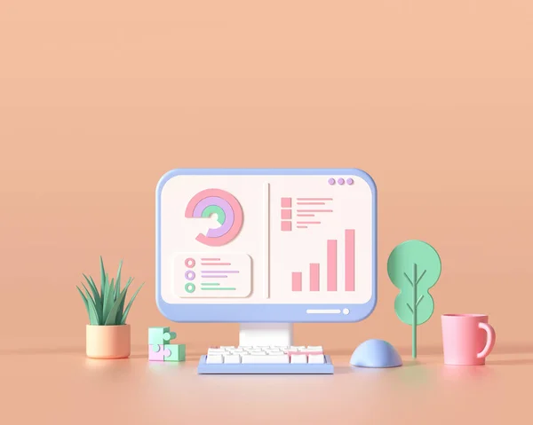 3D SEO optimizasyonu, web analizleri ve seo pazarlama kavramı. 3d resimleme