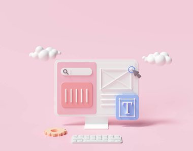 Mobil uygulama, yazılımlar ve 3 boyutlu web geliştirme, bar çizelgesi, pembe arka planda bilgi. 3d oluşturma