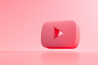 Kırmızı arka planda 3 boyutlu Youtube logosu, sosyal medya uygulaması. 3d resimleme