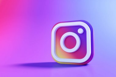 Gradyan arka planda 3 boyutlu Instagram logosu, sosyal medya uygulaması. 3d resimleme