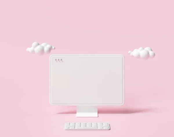 Escritorio Mínimo Con Maqueta Pantalla Blanco Pantalla Vacía Para Texto — Foto de Stock