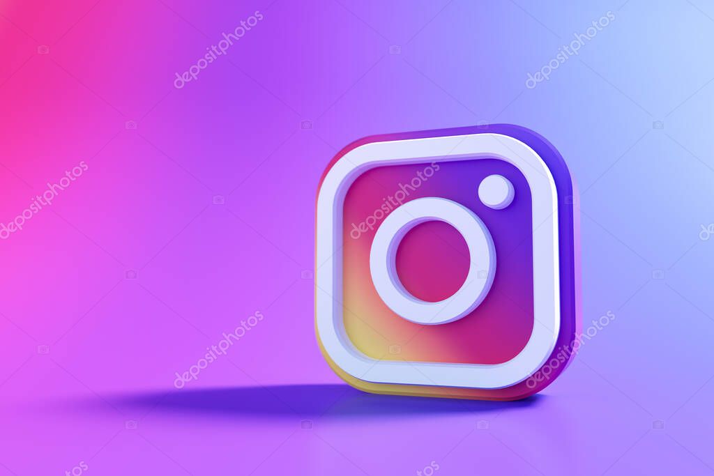 3D Instagram logo on a gradient background, social media application. 3d render illustration