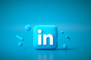 3 boyutlu Linkedin uygulama logosu arkaplanı. Linkedin sosyal medya platformu.