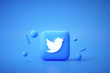 3D Twitter uygulama logosu arkaplanı. Twitter sosyal medya platformu.