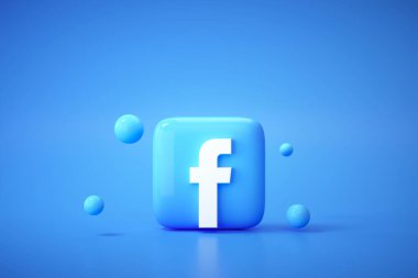 3 boyutlu Facebook logosu. Facebook ünlü bir sosyal medya platformu.
