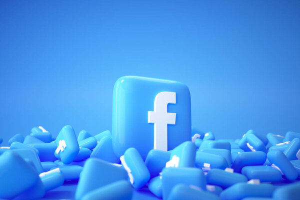 3D Куча фона логотипа Facebook. Facebook - знаменитая социальная сеть.