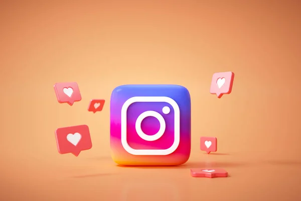 3 boyutlu Instagram uygulama logosu arkaplanı. Instagram sosyal medya platformu.