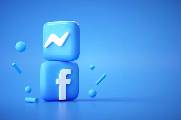 Aplikasi Logo Facebook Dan Messenger Pada Latar Belakang Biru Komunikasi — Stok Foto