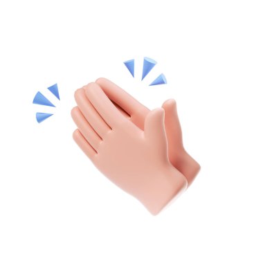 Beyaz arkaplanda 3 boyutlu el çırpma simgesi izole edildi. Eller alkış, anlaşma ve başarı konsepti. 3d resimleme