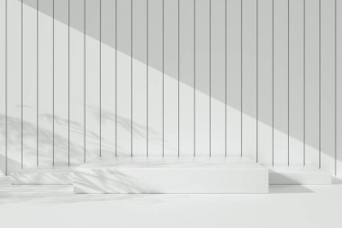 3D oluşturma soyut minimal beyaz vitrin, ürün sahnesi için beyaz duvar arkaplanı modeli.