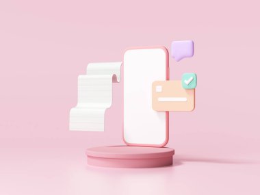 Akıllı telefondan çevrimiçi işlem, para gönderme ve alma çevrimiçi para, takas hizmeti ve çevrimiçi ödeme konsepti. 3d resimleme.