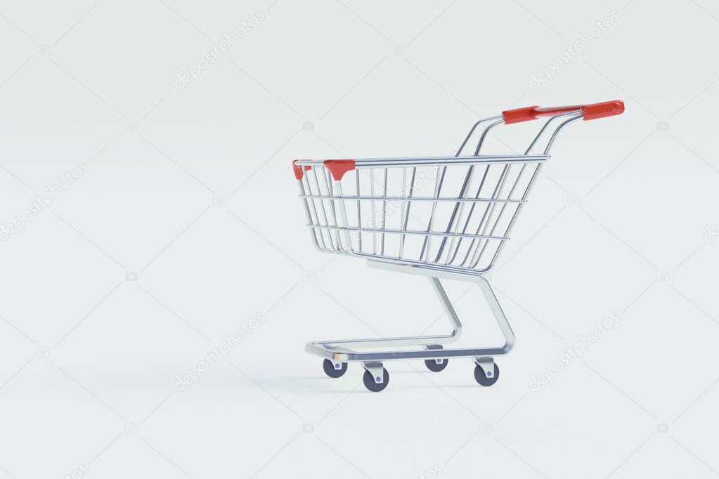 Shop Trolley or shopping cart on isolate white background concept for online shopping. 3D rendering illustration.