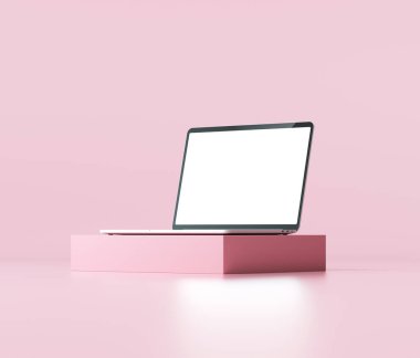 Dizaynınız için boş beyaz ekranlı bir dizüstü bilgisayar. 3d resimleme