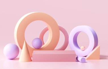 Asgari geometrik şekiller podyum arkaplan 3d resimleme