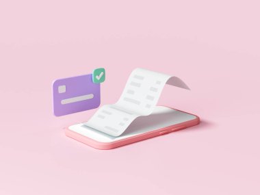 Akıllı telefon konseptiyle kolay ulaşılmaz ödeme. Online mobil alışveriş ve ödeme işlemi. 3d resimleme