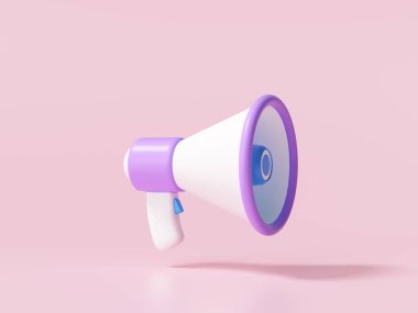 Pembe arka planda megafon. 3d resimleme