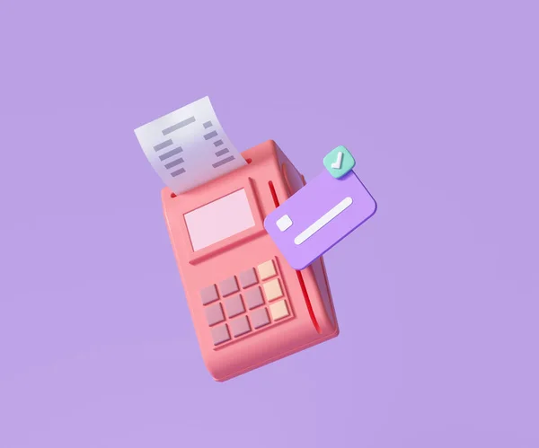 Çevrimiçi ödeme terminali kavramı. pos terminal ikonu, konteksiz ödeme işlemi. 3d resimleme