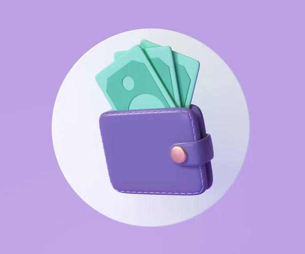 Plånbok Och Sedelikon Koncept För Att Spara Pengar Återgivning Illustration — Stockfoto