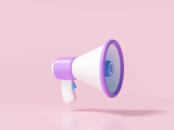 Pembe arka planda megafon. 3d resimleme