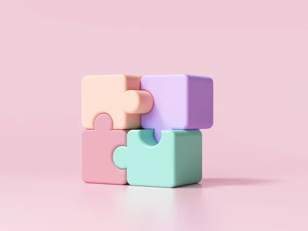 ピンクの背景に3Dジグソーパズルのピース 問題解決 ビジネスコンセプト 3Dレンダリング図 — ストック写真
