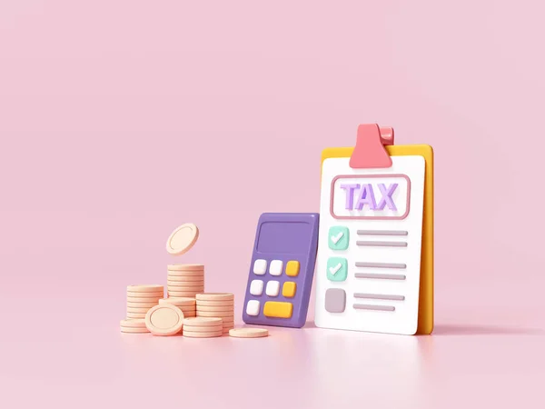 Begreppet Skattebetalning Och Företagsskatt Mynt Miniräknare Och Skatteformulär Rosa Bakgrund — Stockfoto