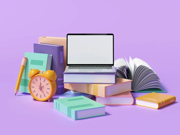 Çevrimiçi Eğitim Öğrenme Konsepti Dizüstü Bilgisayarlar Kitap Yığınlarının Üstünde Bilgisayar — Stok fotoğraf