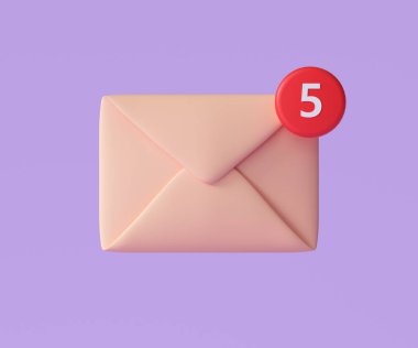 Bildirimli 3D e-posta simgesi, okunmamış posta logosu. 3d resimleme