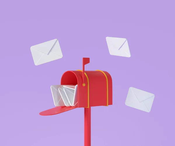 Červená Poštovní Schránka Letící Obálkou Poštovním Doručením Konceptem Bulletinu Vykreslení — Stock fotografie
