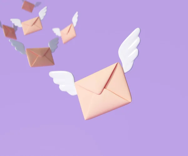 Flying Envelope Wings Incoming Mail Notify Newsletter Online Email Concept — Stock Photo, Image