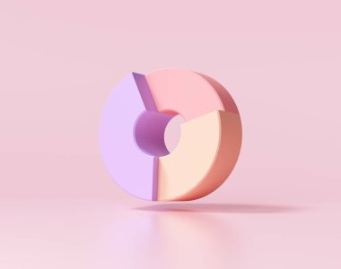 Pembe arka planda donut çizelgesi. 3d resimleme.