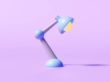Mor arka planda retro masa lambası. 3d resimleme.