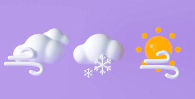 Hava durumu uygulaması ve web için 3D hava durumu simgeleri seti. 3d resimleme.