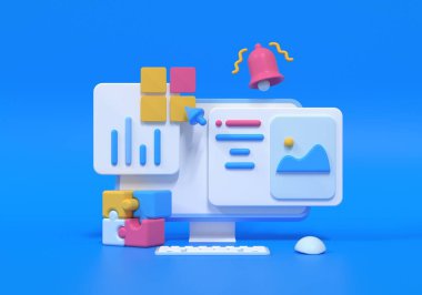 3D SEO optimizasyonu, web analizleri ve seo pazarlama kavramı. 3d resimleme